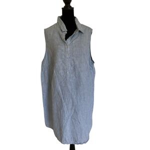Tahari Plus Womens Lightweight White Blue Sleeveless Linen Tunic Dress Size 2X